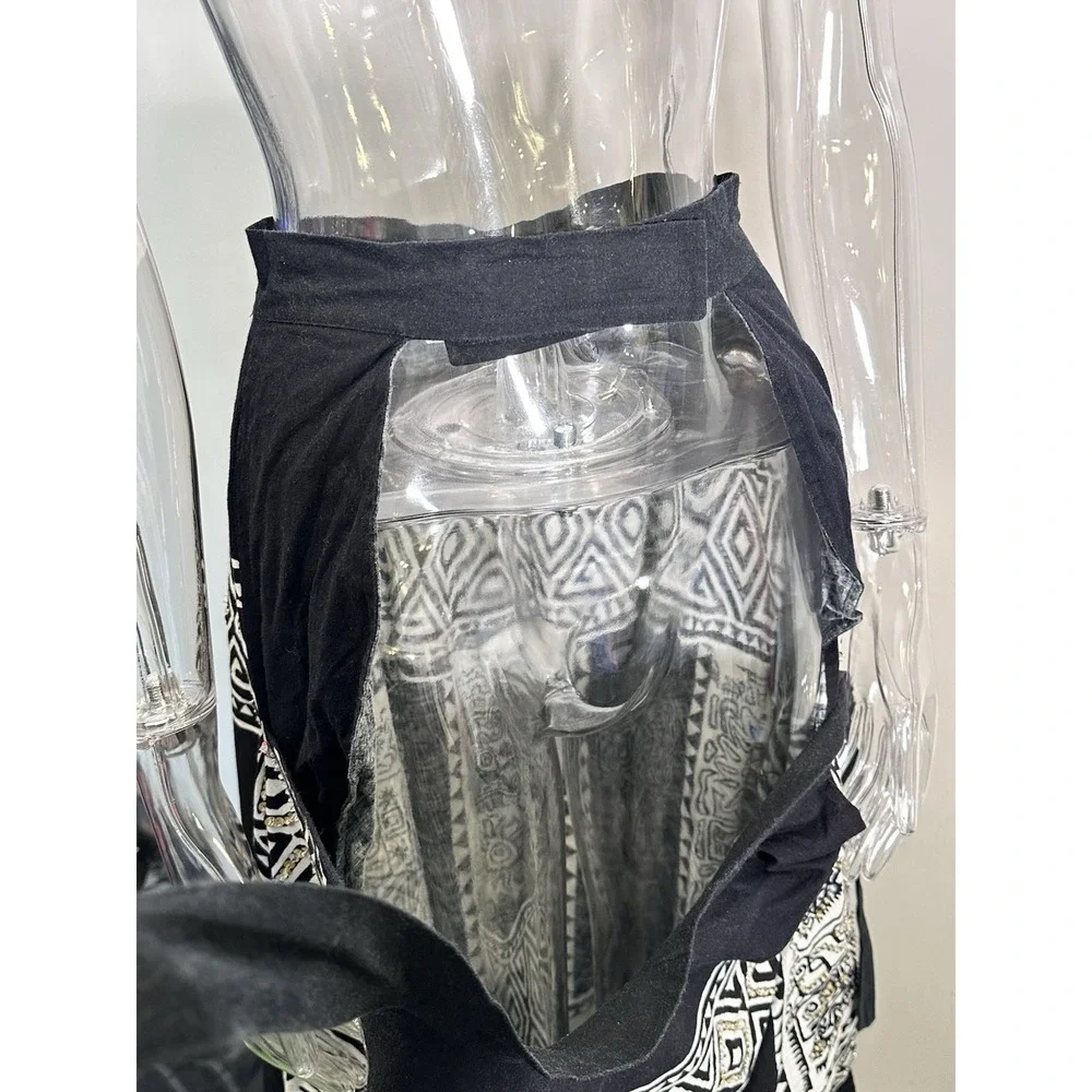 Vintage Cache Circle‎ Skirt Women One Size Black White Sequins Flare Midi Tie On